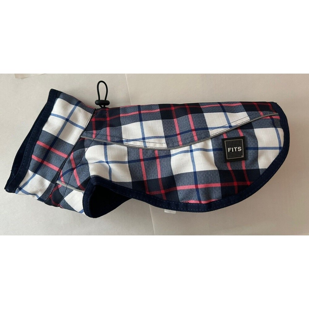 FITS Ltd XS 11” Small Dog Coat- Navy Red Plaid Waterproof Warm Winter- Unused